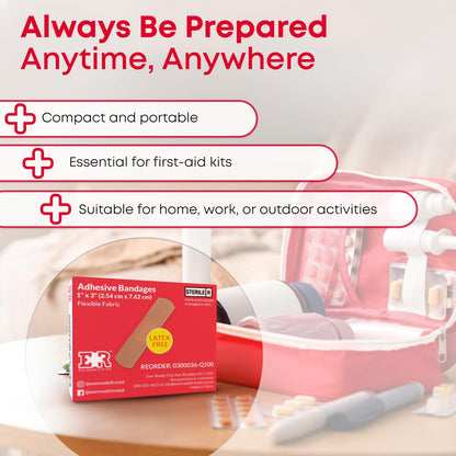 Ever Ready First Aid 1 x 3 Zoll Stoffpflaster, latexfrei, dehnbar – 100 Stück