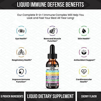 Zink Quercetin Vitamin C D3 Flüssig Immununterstützung mit Vitamin A K2 Echinacea Chlorophyll und Holunder - 9in1 Immunabwehr Tropfen Komplex für Immunität Gesundheit Atemwegsgesundheit - 60 Portionen