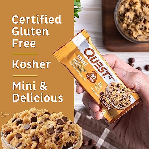 Quest Nutrition Mini Chocolate Chip Cookie Dough Proteinriegel – 8 g Protein, 1 g Zucker, 2 g Netto-Kohlenhydrate, glutenfrei, 14er-Pack