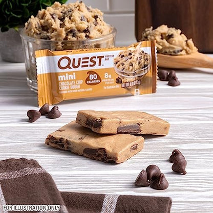 Quest Nutrition Mini Chocolate Chip Cookie Dough Proteinriegel – 8 g Protein, 1 g Zucker, 2 g Netto-Kohlenhydrate, glutenfrei, 14er-Pack