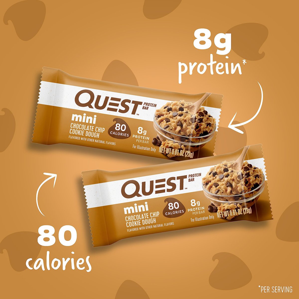 Quest Nutrition Mini Chocolate Chip Cookie Dough Proteinriegel – 8 g Protein, 1 g Zucker, 2 g Netto-Kohlenhydrate, glutenfrei, 14er-Pack