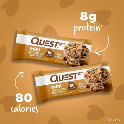 Quest Nutrition Mini Chocolate Chip Cookie Dough Proteinriegel – 8 g Protein, 1 g Zucker, 2 g Netto-Kohlenhydrate, glutenfrei, 14er-Pack