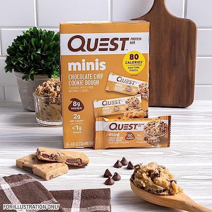 Quest Nutrition Mini Chocolate Chip Cookie Dough Proteinriegel – 8 g Protein, 1 g Zucker, 2 g Netto-Kohlenhydrate, glutenfrei, 14er-Pack