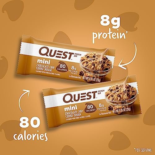Quest Nutrition Mini Chocolate Chip Cookie Dough Proteinriegel – 8 g Protein, 1 g Zucker, 2 g Netto-Kohlenhydrate, glutenfrei, 14er-Pack
