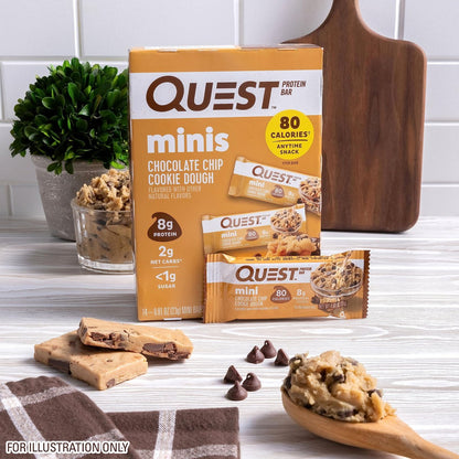 Quest Nutrition Mini Chocolate Chip Cookie Dough Proteinriegel – 8 g Protein, 1 g Zucker, 2 g Netto-Kohlenhydrate, glutenfrei, 14er-Pack