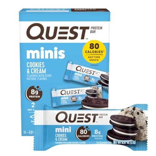 Quest Nutrition Mini Cookies & Cream Protein Riegel – 8g Protein, 1g Zucker, 2g Netto-Kohlenhydrate, Glutenfrei, 14er Pack