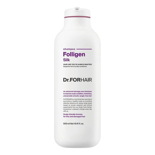 Dr.FORHAIR Folligen Silk Shampoo – Korean Haircare für Volumen & Schäden – Glättet und pflegt raues Haar – Für dichteres & volleres Aussehen, 500 ml