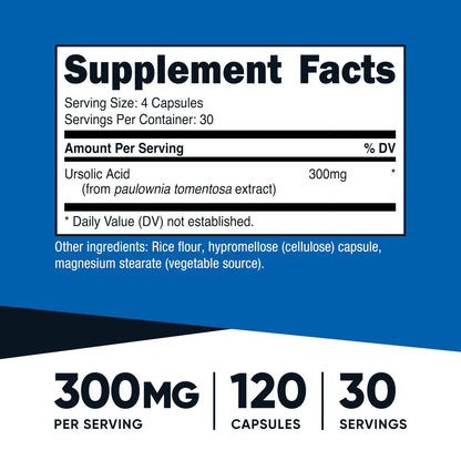 Nutricost Ursolsäure 300 mg, 120 Kapseln - Vegetarisch, Nicht GVO, Glutenfrei, Sojafrei
