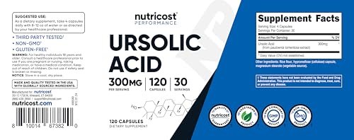 Nutricost Ursolsäure 300 mg, 120 Kapseln - Vegetarisch, Nicht GVO, Glutenfrei, Sojafrei