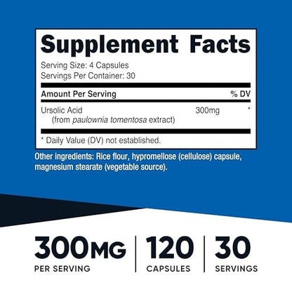 Nutricost Ursolsäure 300 mg, 120 Kapseln - Vegetarisch, Nicht GVO, Glutenfrei, Sojafrei