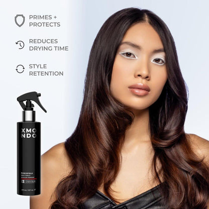 XMONDO Hair Forcefield Heat Shield – Hitzeschutz für bis zu 260°C, verkürzt die Trockenzeit, für Glanz und Geschmeidigkeit, 240 ml