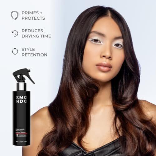 XMONDO Hair Forcefield Heat Shield – Hitzeschutz für bis zu 260°C, verkürzt die Trockenzeit, für Glanz und Geschmeidigkeit, 240 ml