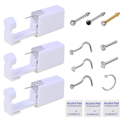 HYJLPAF Nasenpiercing-Set – 3-teiliges Selbstpiercing-Set mit Einweg-Pistole, Nasenringen und Steckern