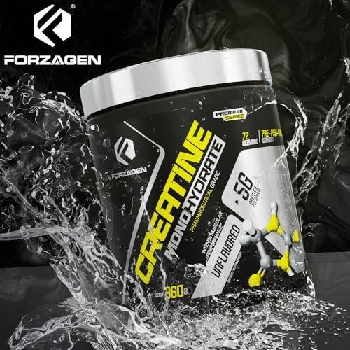 Forzagen Creatin Monohydrat Pulver – Geschmacksneutral, mikronisiertes Kreatin für Muskelaufbau für Männer & Frauen, 72 Portionen, 360 g