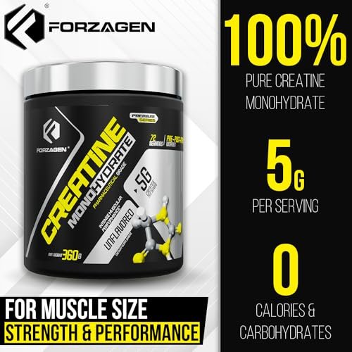 Forzagen Creatin Monohydrat Pulver – Geschmacksneutral, mikronisiertes Kreatin für Muskelaufbau für Männer & Frauen, 72 Portionen, 360 g