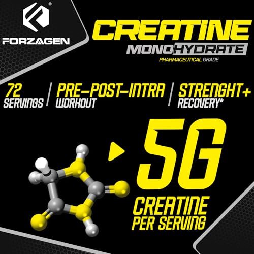 Forzagen Creatin Monohydrat Pulver – Geschmacksneutral, mikronisiertes Kreatin für Muskelaufbau für Männer & Frauen, 72 Portionen, 360 g