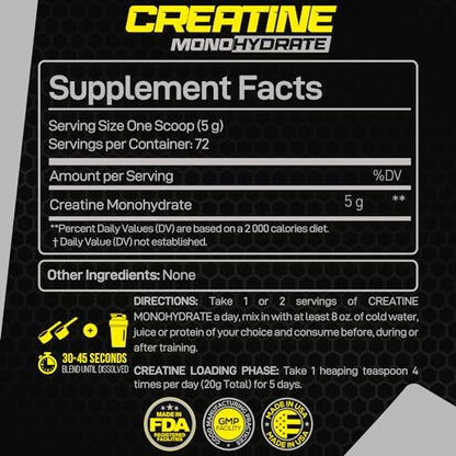 Forzagen Creatin Monohydrat Pulver – Geschmacksneutral, mikronisiertes Kreatin für Muskelaufbau für Männer & Frauen, 72 Portionen, 360 g