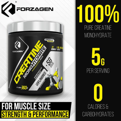Forzagen Creatin Monohydrat Pulver – Geschmacksneutral, mikronisiertes Kreatin für Muskelaufbau für Männer & Frauen, 72 Portionen, 360 g