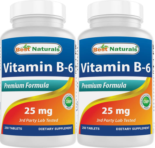 Best Naturals Vitamin B6 25 mg – 500 Tabletten (2er-Pack) – Hochdosiertes Pyridoxal-5-Phosphat