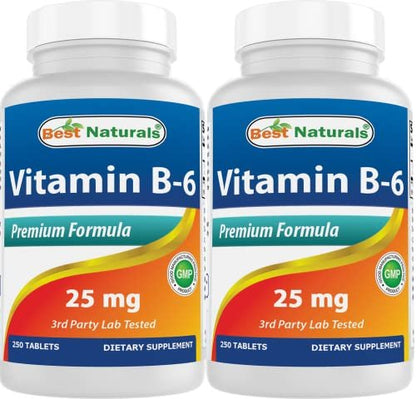Best Naturals Vitamin B6 25 mg – 500 Tabletten (2er-Pack) – Hochdosiertes Pyridoxal-5-Phosphat