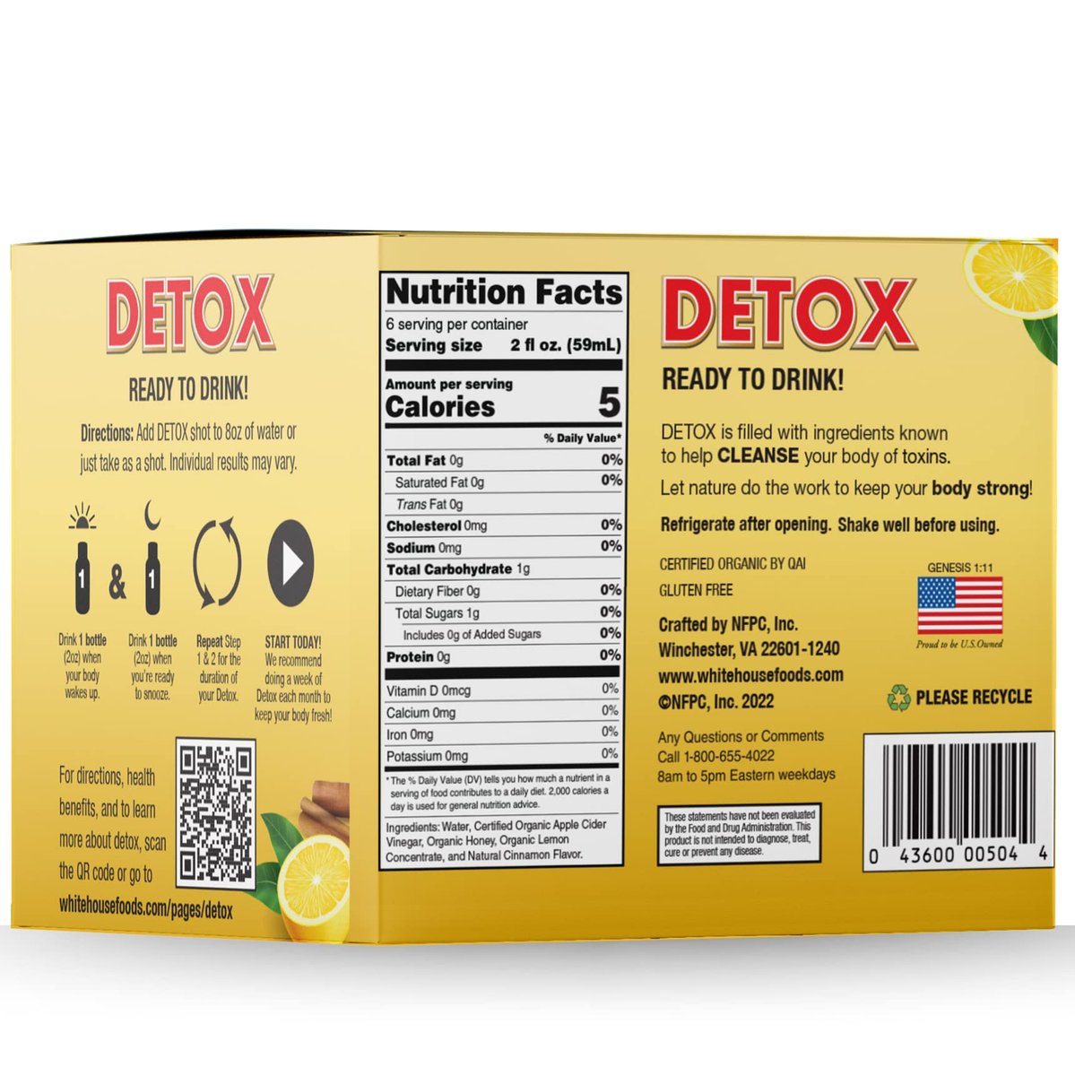 White House Detox Apfelessig Shots, roh und ungefiltert, für unterwegs (Detox, 6er-Pack)