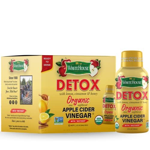 White House Detox Apfelessig Shots, roh und ungefiltert, für unterwegs (Detox, 6er-Pack)