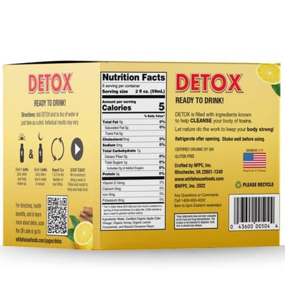 White House Detox Apfelessig Shots, roh und ungefiltert, für unterwegs (Detox, 6er-Pack)