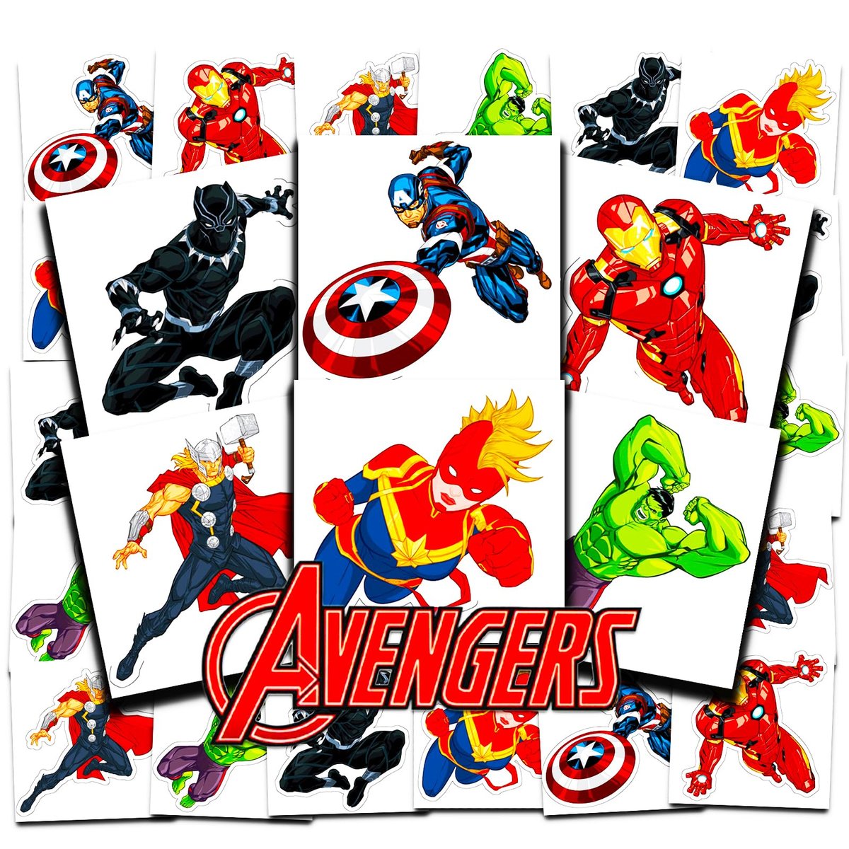 Marvel Avengers Tattoos Partyspaß Paket ~ 72 perforierte temporäre Tattoos für Kinder Jungen Mädchen (Avengers Partyzubehör)