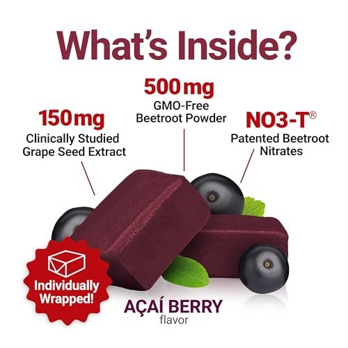 Force Factor Total Beets Blutdruck Unterstützung mit Rote-Bete-Pulver, leckere Kautabletten für herzgesunde Energie und erhöhtes Stickstoffmonoxid, 60 Kautabletten