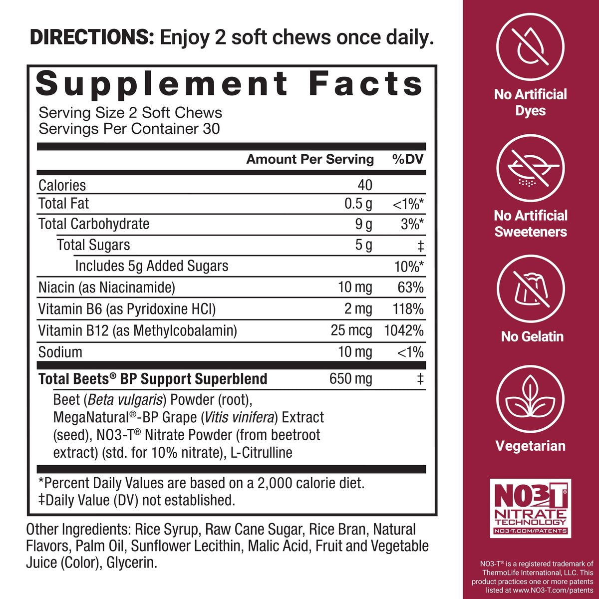 Force Factor Total Beets Blutdruck Unterstützung mit Rote-Bete-Pulver, leckere Kautabletten für herzgesunde Energie und erhöhtes Stickstoffmonoxid, 60 Kautabletten