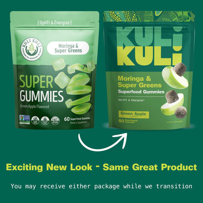 Kuli Kuli Super Energy Gummies – Moringa-Energie-Gummis, koffeinfrei, 60 Stück, Non-GMO, glutenfrei
