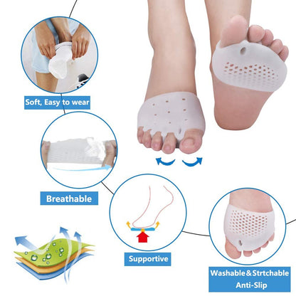 Metatarsal-Pads, Gel-Zehenspreizer, Ballenkorrektur-Polster, Zehenspacer, Ballenpolster, weich & atmungsaktiv, ideal für Morton-Neurom, Blasen, Diabetikerfüße, Hammerzehe, schnelle Schmerzlinderung – 2 Paar Weiß