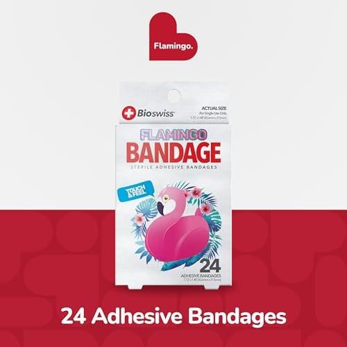 BioSwiss Pflaster, Flamingo-förmige selbstklebende Pflaster, Latexfrei, Sterile Wundversorgung, 24 Stück