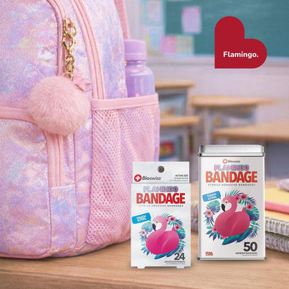 BioSwiss Pflaster, Flamingo-förmige selbstklebende Pflaster, Latexfrei, Sterile Wundversorgung, 24 Stück