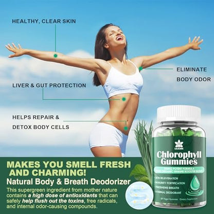 Chlorophyll Gummies - Super Green mit Weizengras, Seemoos, ungefiltertem ACV & Holunderbeere, Echinacea, Zink-Komplex & Vitamin D3, C, E, B12 für natürliches Deodorant, Immun- und Verdauungsunterstützung, 60 Kaugummis