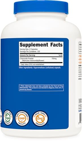 Nutricost Kamille 750mg, 240 Kapseln, 120 Portionen - Vegan, Nicht-GVO, Glutenfrei