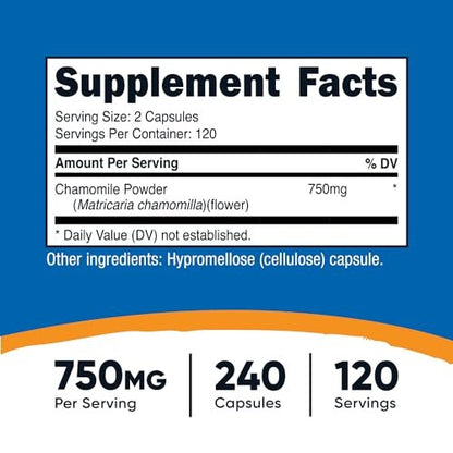 Nutricost Kamille 750mg, 240 Kapseln, 120 Portionen - Vegan, Nicht-GVO, Glutenfrei