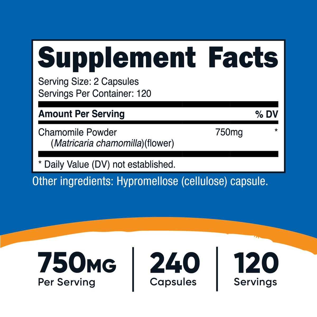 Nutricost Kamille 750mg, 240 Kapseln, 120 Portionen - Vegan, Nicht-GVO, Glutenfrei