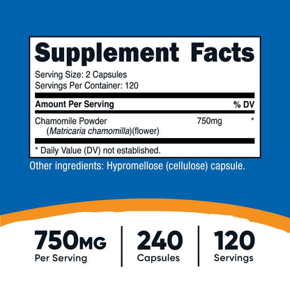 Nutricost Kamille 750mg, 240 Kapseln, 120 Portionen - Vegan, Nicht-GVO, Glutenfrei