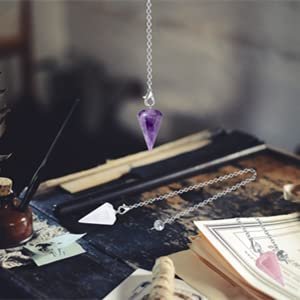 DUQGUHO 3-teiliges Kristallpendel-Set für Wahrsagerei und Wünschelruten – natürlicher Amethyst, Rosenquarz, klarer Quarz – Heilsteine für Reiki, Hexerei und Wicca-Zubehör