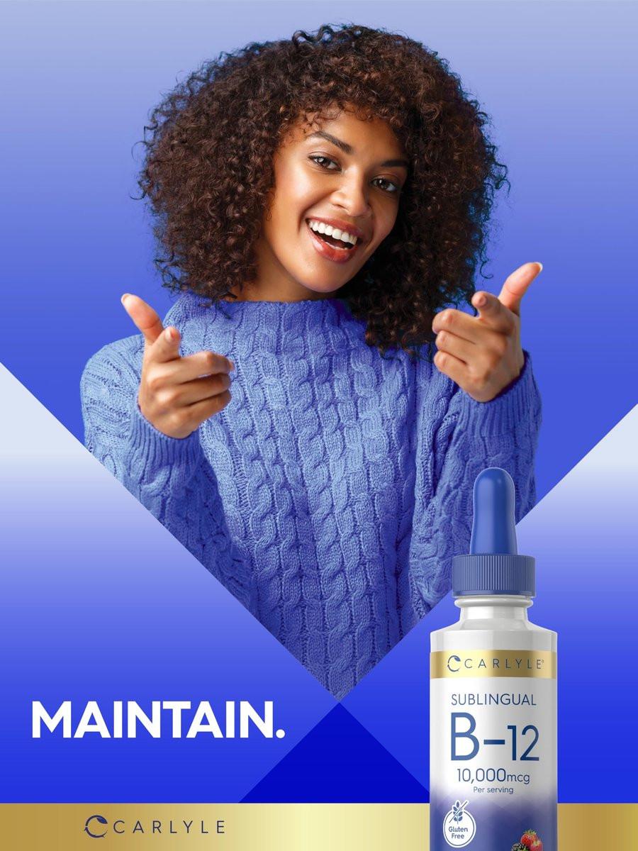 Carlyle Vitamin B12 Sublingual Liquid Tropfen | 10.000 mcg | 60 ml | Vegetarisch, Nicht-GVO, Glutenfrei