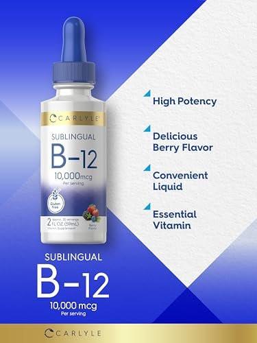Carlyle Vitamin B12 Sublingual Liquid Tropfen | 10.000 mcg | 60 ml | Vegetarisch, Nicht-GVO, Glutenfrei