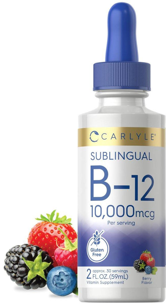 Carlyle Vitamin B12 Sublingual Liquid Tropfen | 10.000 mcg | 60 ml | Vegetarisch, Nicht-GVO, Glutenfrei