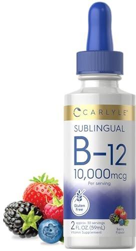 Carlyle Vitamin B12 Sublingual Liquid Tropfen | 10.000 mcg | 60 ml | Vegetarisch, Nicht-GVO, Glutenfrei