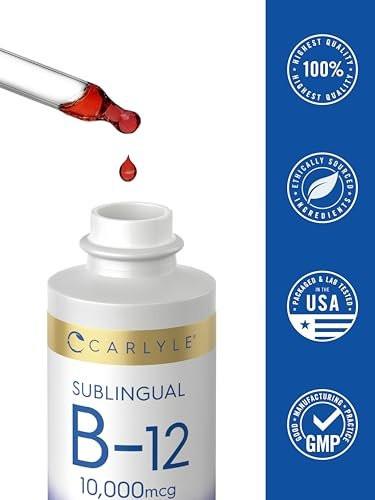 Carlyle Vitamin B12 Sublingual Liquid Tropfen | 10.000 mcg | 60 ml | Vegetarisch, Nicht-GVO, Glutenfrei