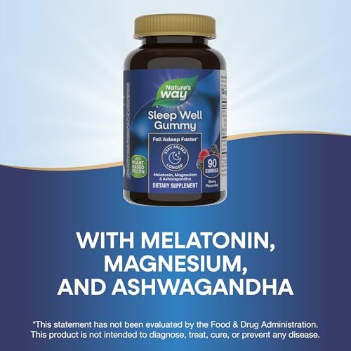 Nature's Way Sleep Well Gummis mit Melatonin, Magnesium und Ashwagandha – Schlafunterstützung für Erwachsene*, Beerengeschmack, 90 Gummis