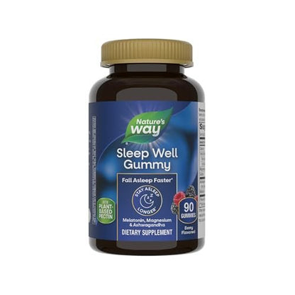 Nature's Way Sleep Well Gummis mit Melatonin, Magnesium und Ashwagandha – Schlafunterstützung für Erwachsene*, Beerengeschmack, 90 Gummis