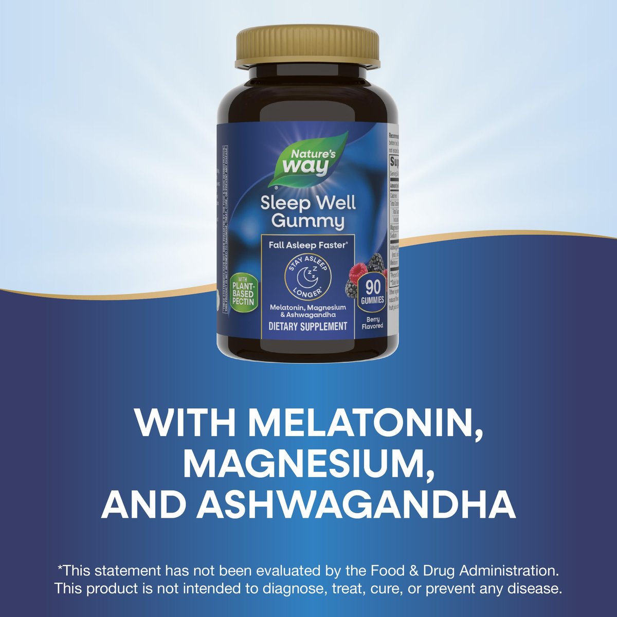 Nature's Way Sleep Well Gummis mit Melatonin, Magnesium und Ashwagandha – Schlafunterstützung für Erwachsene*, Beerengeschmack, 90 Gummis