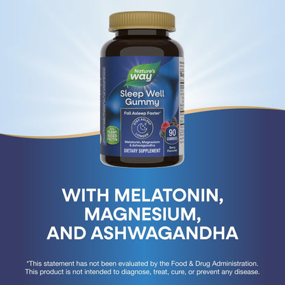 Nature's Way Sleep Well Gummis mit Melatonin, Magnesium und Ashwagandha – Schlafunterstützung für Erwachsene*, Beerengeschmack, 90 Gummis