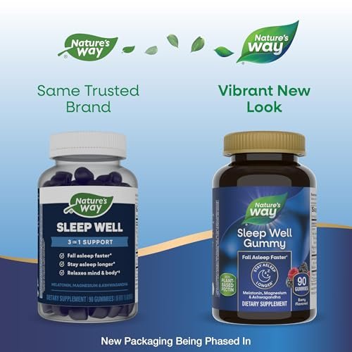 Nature's Way Sleep Well Gummis mit Melatonin, Magnesium und Ashwagandha – Schlafunterstützung für Erwachsene*, Beerengeschmack, 90 Gummis
